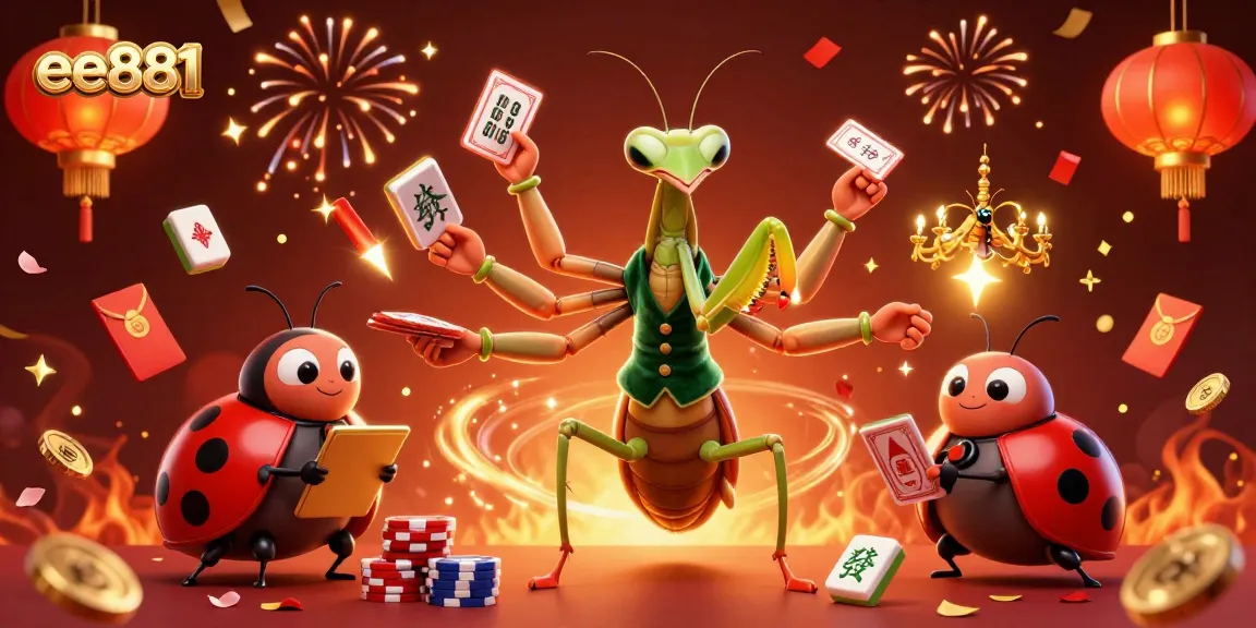 ee881 players engaging in a vibrant casino scene with dynamic characters and festive gaming elements.