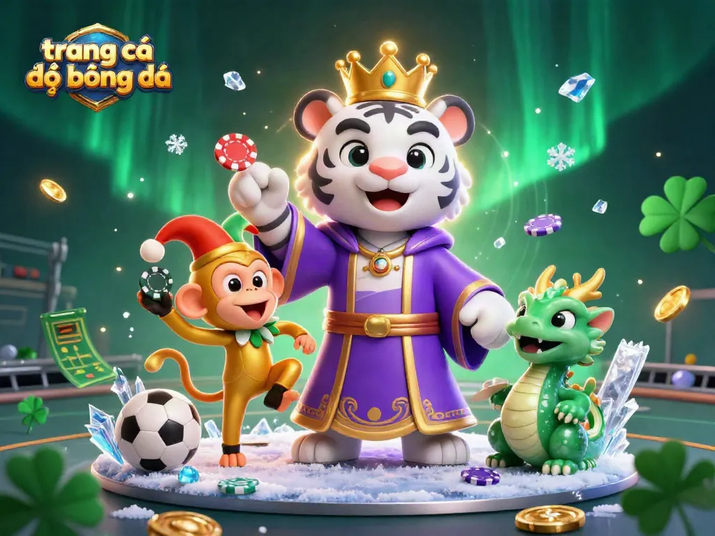 Cá cược bóng đá trực tuyến tại trang cá độ bóng đá, hình ảnh rực rỡ với cá sấu, danh hiệu và sân vận động.