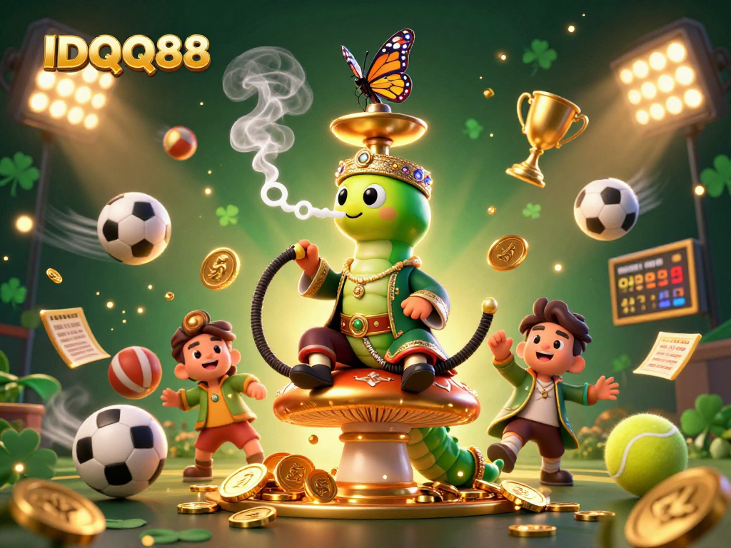 Bet on IDQQ88 with a vibrant 3D sports betting scene featuring dynamic sports elements.