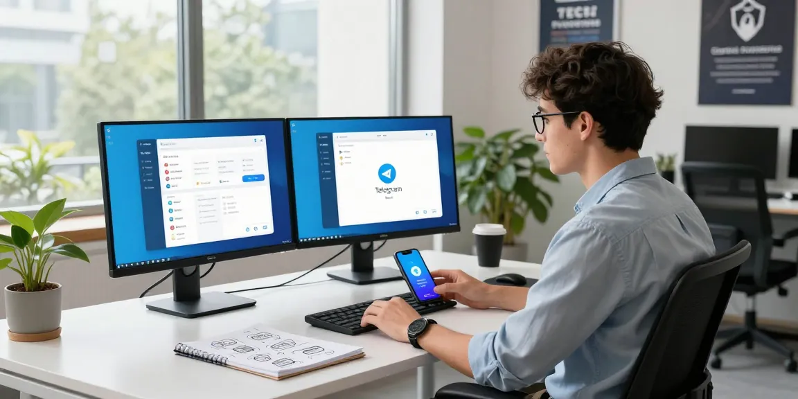 Experience seamless communication with Telegram Download, showcasing a tech workspace with a user-friendly interface.