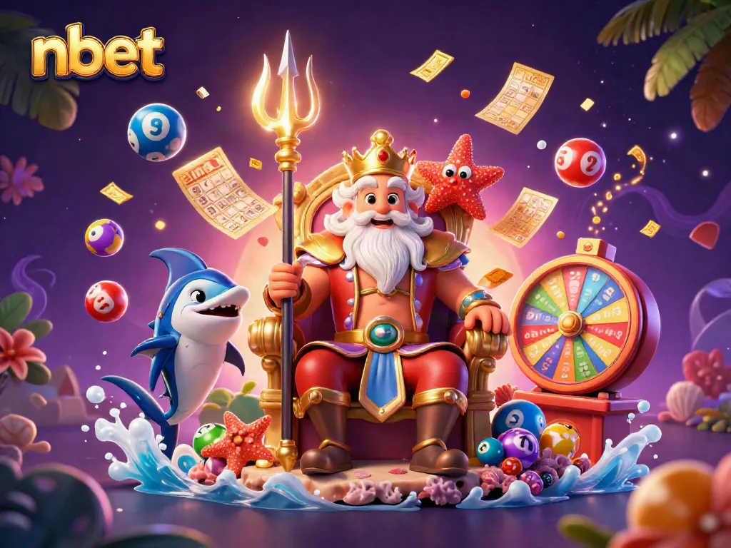 Experience the thrill of nbet gaming with vibrant lottery elements and the majestic sea king Neptune.