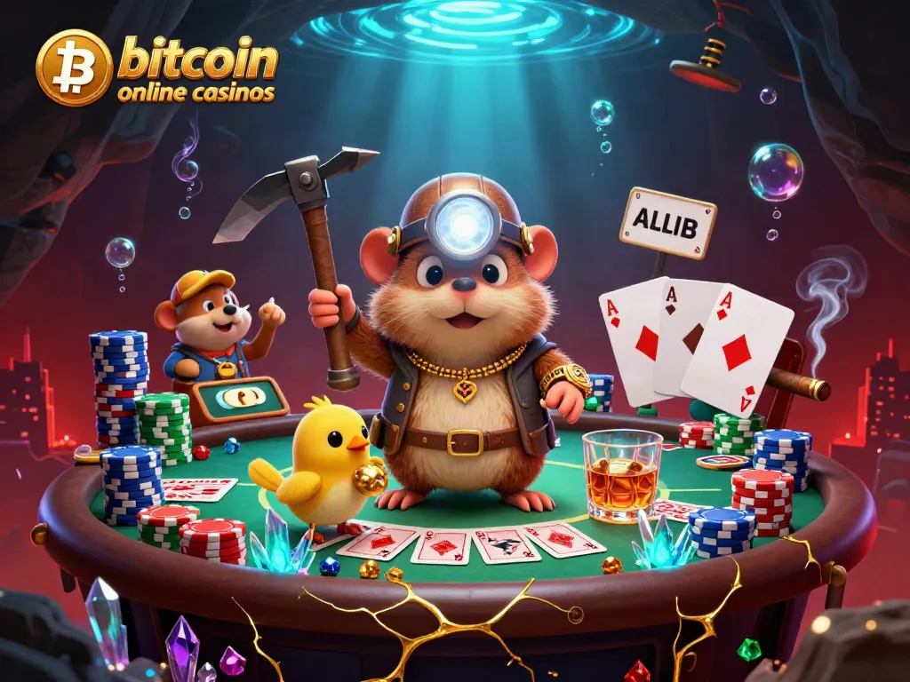 Experience thrilling action at bitcoin online casinos with a treasure hunter mole and canary in an epic scene.