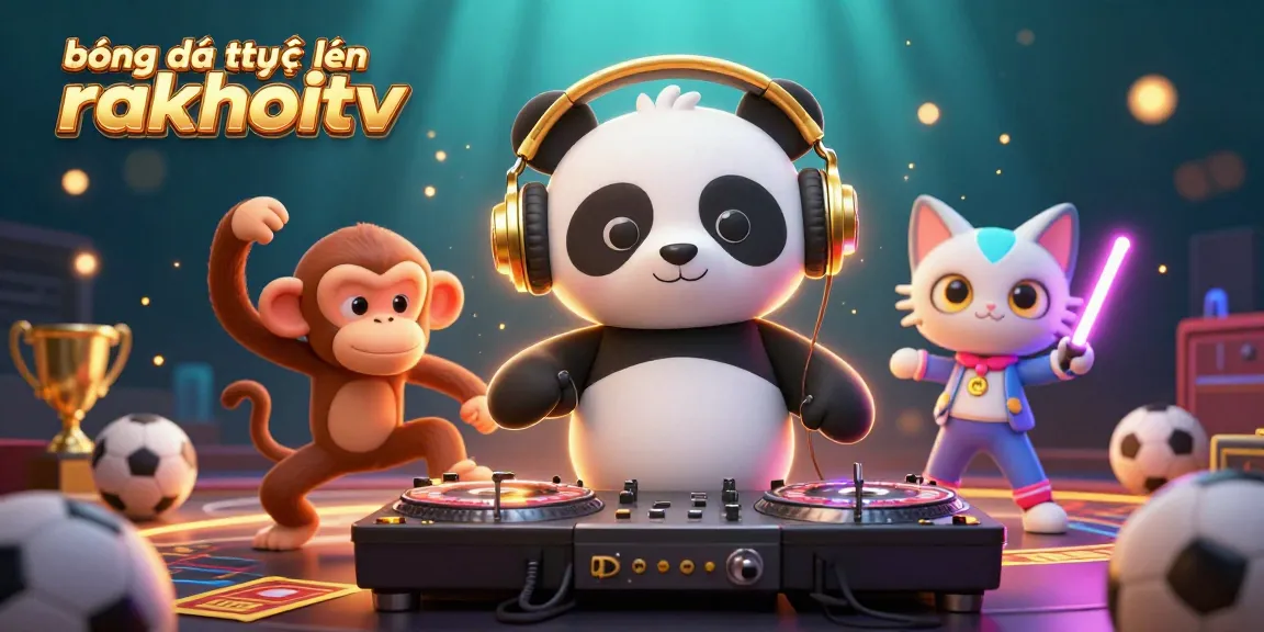 Engage with the exciting features of bóng đá trực tuyến rakhoitv as cartoon characters celebrate sports betting.