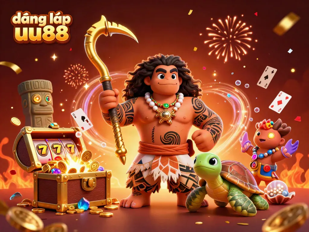 Engage with đăng nhập uu88 as you dive into a vibrant casino scene filled with colorful games, treasure, and celebration.