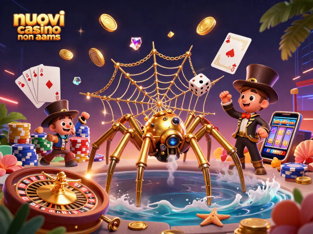 Scopri i nuovi casino non AAMS con slot e giochi affascinanti in un'illustrazione ricca di dettagli.