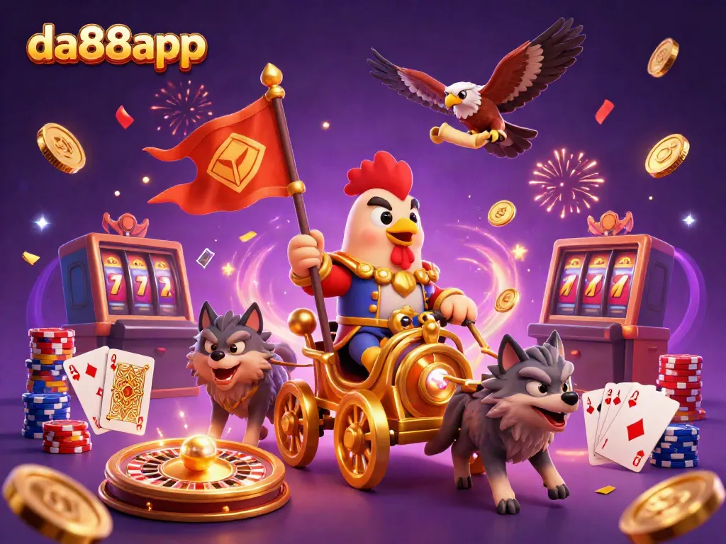 Join the excitement at da88app with a 3D digital illustration showcasing thrilling jackpot pursuits and casino experiences.
