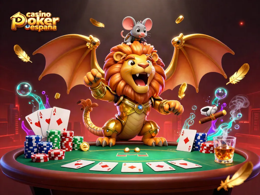 Juega al casino poker online España con emoción y estrategias en esta ilustración dinámica.