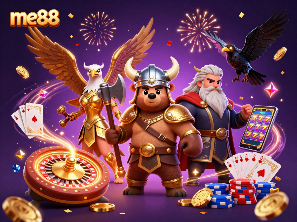 Win big at me88 with exciting live dealer games and spinning slots in vibrant 3D casino art.