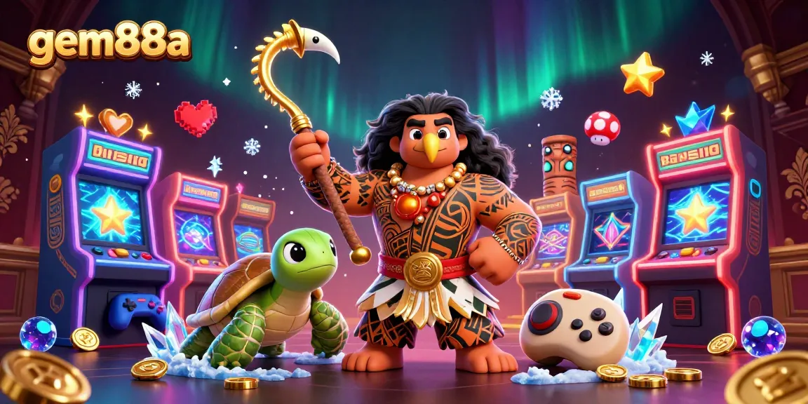 Experience the excitement of gem88a as the demigod hawk wields its golden hook amidst dynamic casino elements.
