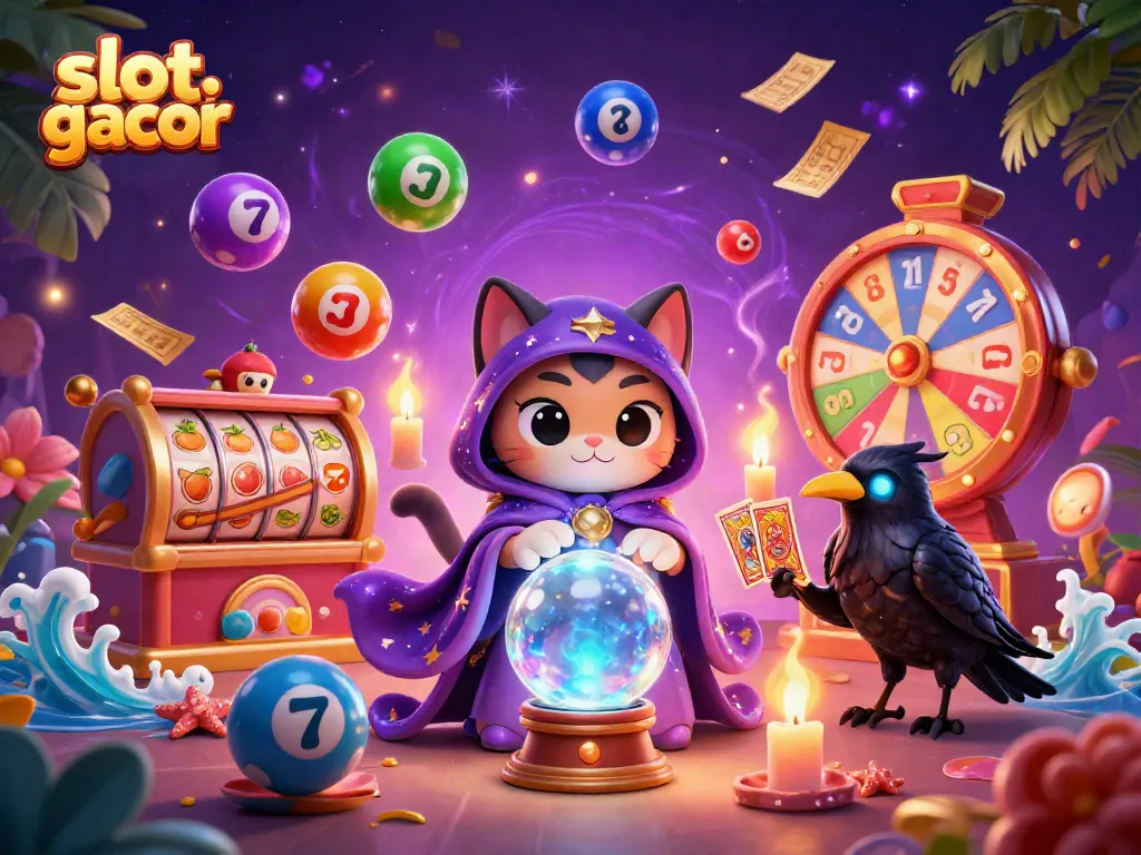 Engage with slot gacor through vibrant characters and dynamic casino elements in this rich illustration.